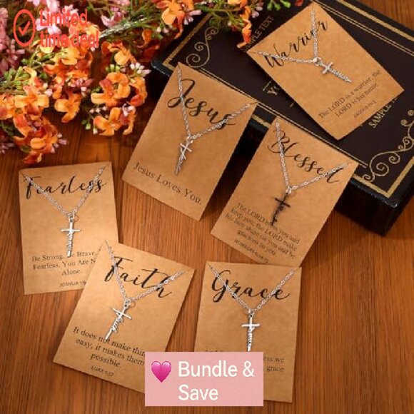 Stainless Steel Cross Necklace Set with Bible Verse Cards, 24 Pcs, Adjustable - Picture 6 of 8